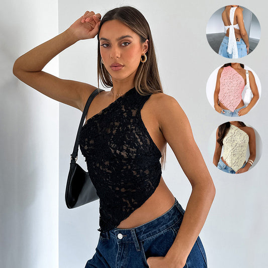 Lumea Lace Backless Top — Asymmetrical Sloped Neck Summer Vest