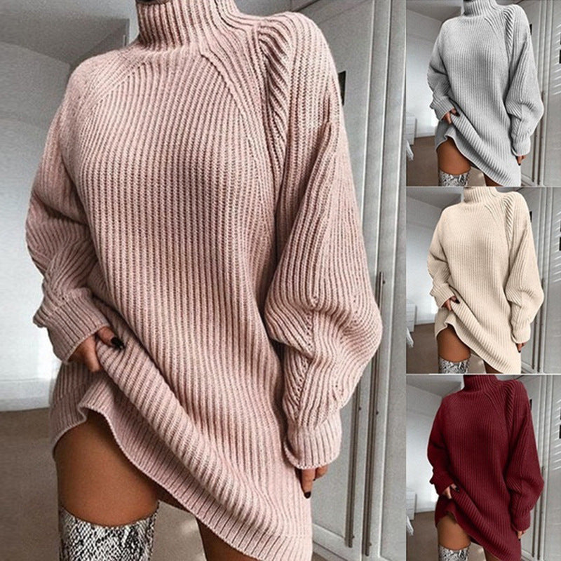Warm Knit Turtleneck Sweater Dress