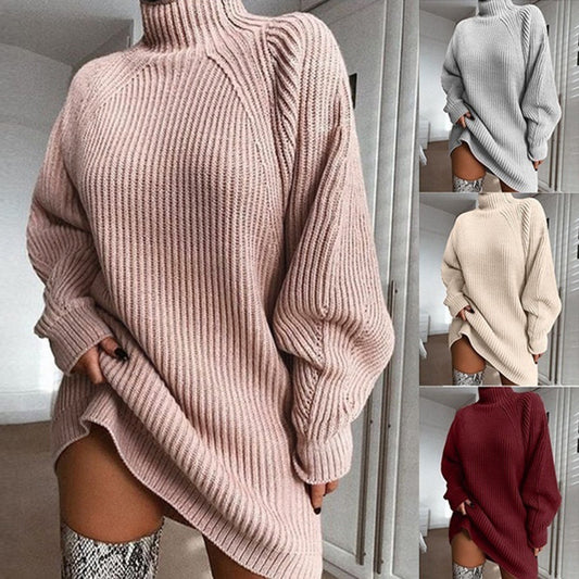 Warm Knit Turtleneck Sweater Dress