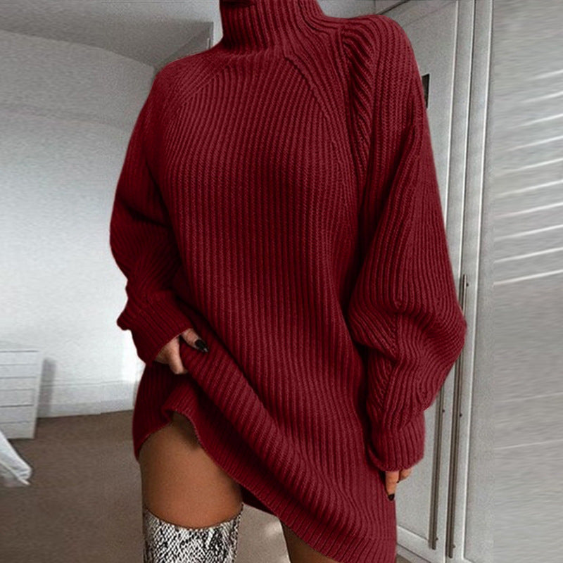 Warm Knit Turtleneck Sweater Dress