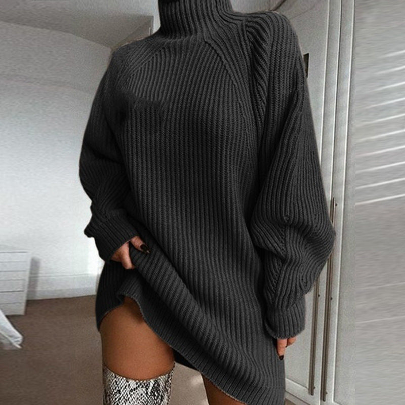 Warm Knit Turtleneck Sweater Dress