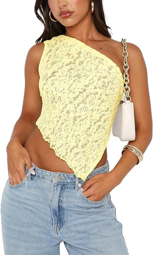 Lumea Lace Backless Top — Asymmetrical Sloped Neck Summer Vest