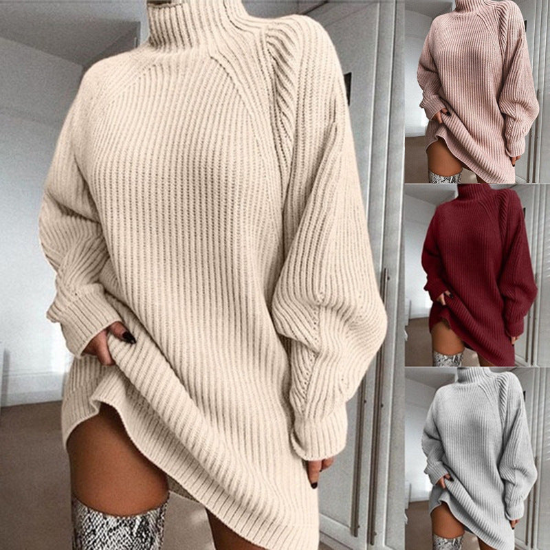 Warm Knit Turtleneck Sweater Dress