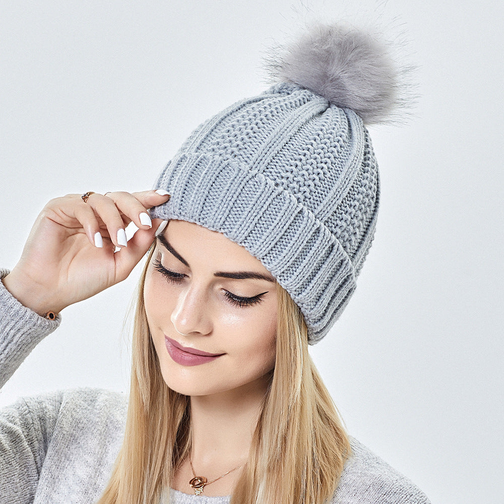 Warm Knit Pom Pom Hat for Women