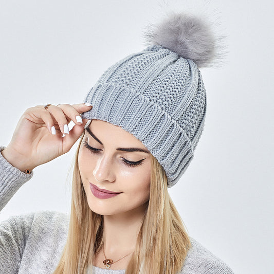 Warm Knit Pom Pom Hat for Women