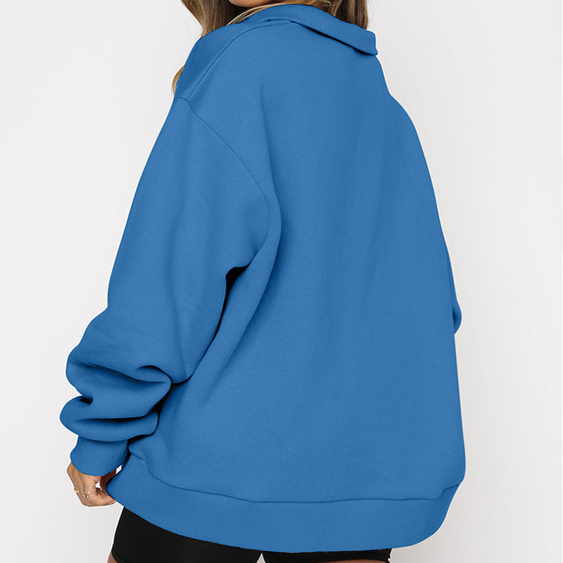 CozyChic Zip-Up Sweatshirt — Turndown Collar, Effortless Loose Fit for Everyday Style