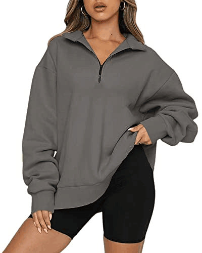 CozyChic Zip-Up Sweatshirt — Turndown Collar, Effortless Loose Fit for Everyday Style