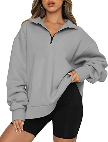 CozyChic Zip-Up Sweatshirt — Turndown Collar, Effortless Loose Fit for Everyday Style