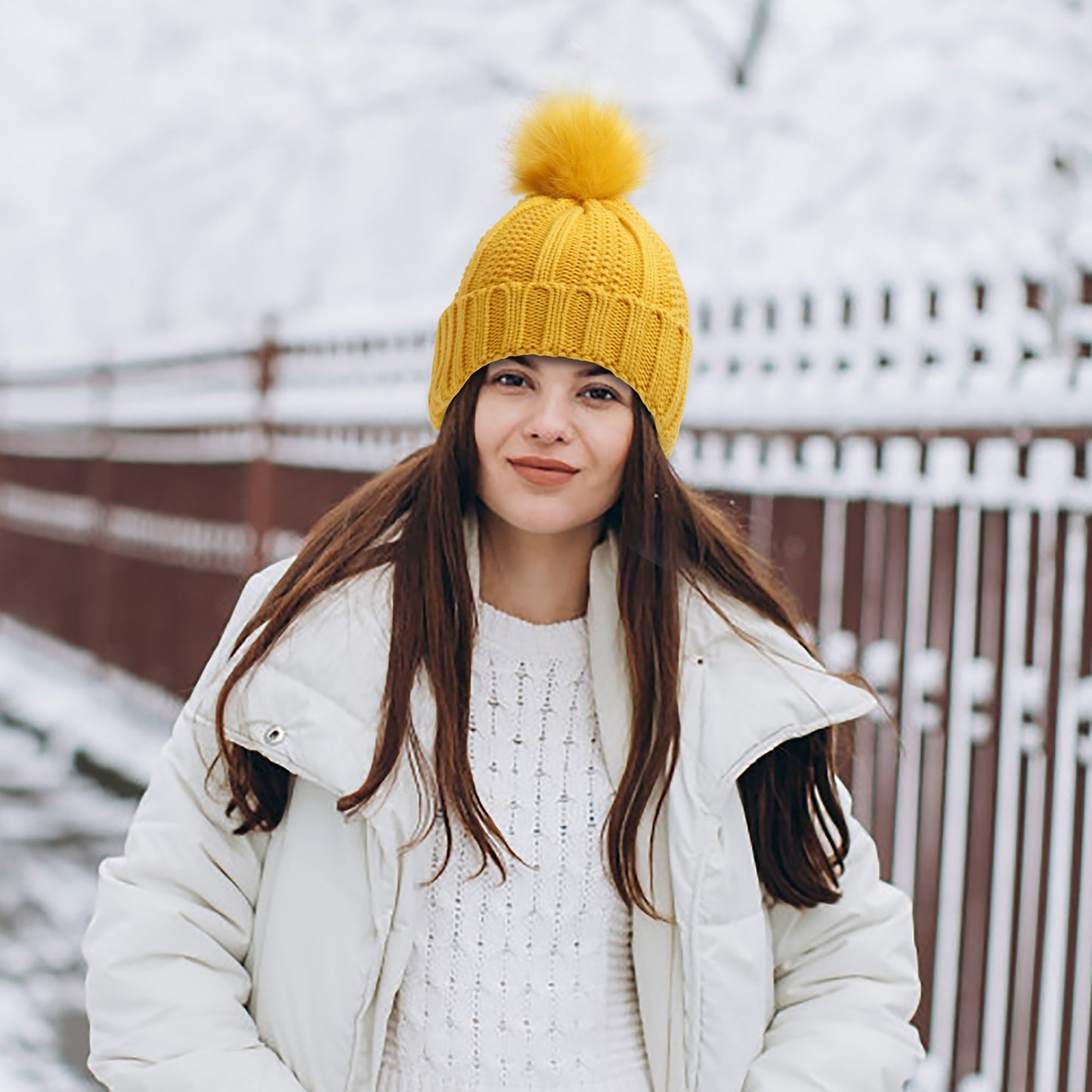 Warm Knit Pom Pom Hat for Women